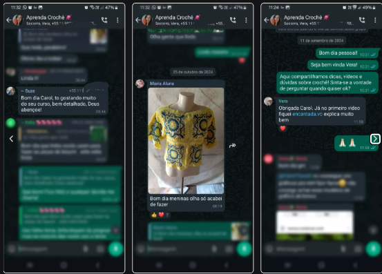 Mensagens de apoio, orientação e peças compartilhadas na comunidade