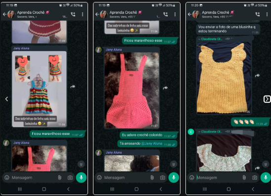 Peças infantis e vestido compartilhados por alunas na comunidade